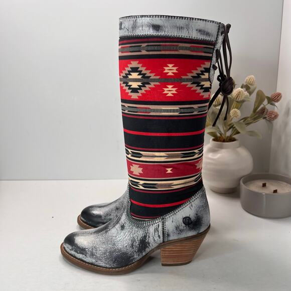 Dingo Western Southwest Neoprene Knee High Boot Black/White/Red Women 7M NWB - Picture 3 of 11